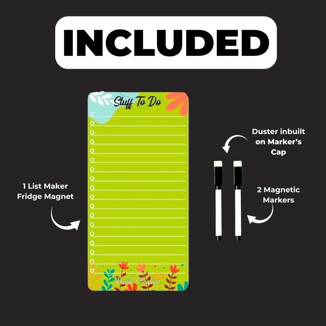 Grocery Shopping List Fridge Magnet (With 2 Magnetic Markers With Attached Duster)